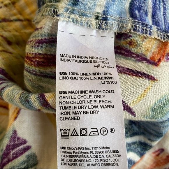 Chicos Jacket Women PMedium Linen Palm Print Snap Front Safari Roll Tab Sleeve - Picture 3 of 12